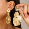 Wholesale Exaggerated Retro Long Alloy Leaf Flower Earrings For Women With Electroplating Treatment