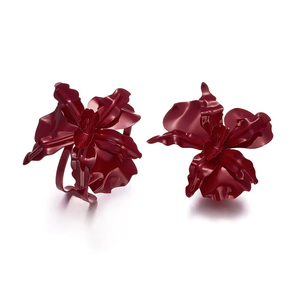 Wholesale Exaggerated Retro Red Flower Alloy Electroplated Bracelet And Ring Set Jewelry Accessories