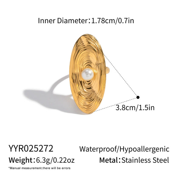 Wholesale Exaggerated Ruffled Pearl Women's Ring Geometric Stainless Steel Pvd Furnace Vacuum Real Gold Plating