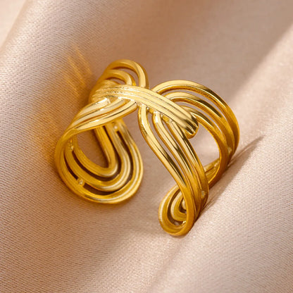 Wholesale Exaggerated Simple Style Solid Color Stainless Steel Plating 18k Gold Plated Open Rings