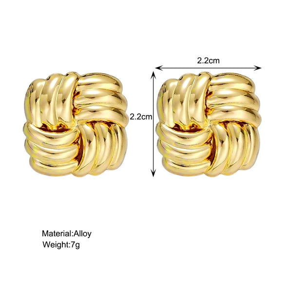 Wholesale Exaggerated Square Alloy Earrings With Geometric Texture And Electroplating For Women