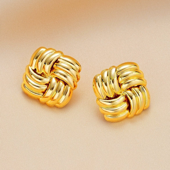 Wholesale Exaggerated Square Alloy Earrings With Geometric Texture And Electroplating For Women
