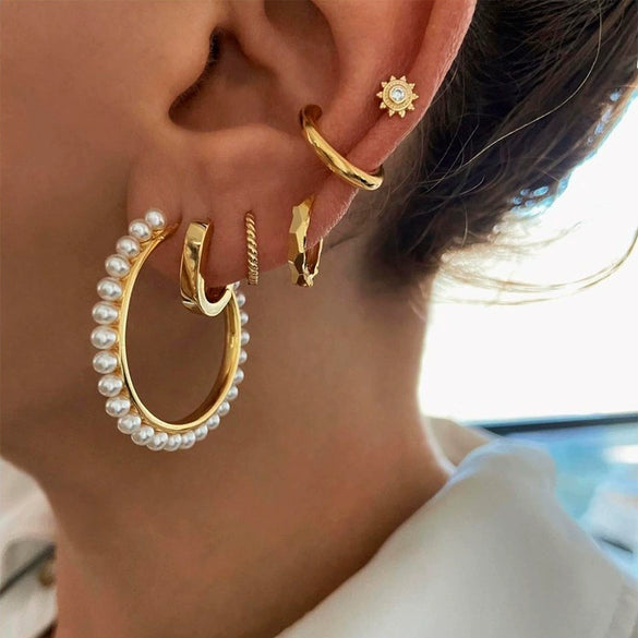 Wholesale Exaggerated Stacked Earrings Copper Plated With Real Gold Geometric Electroplated For Women
