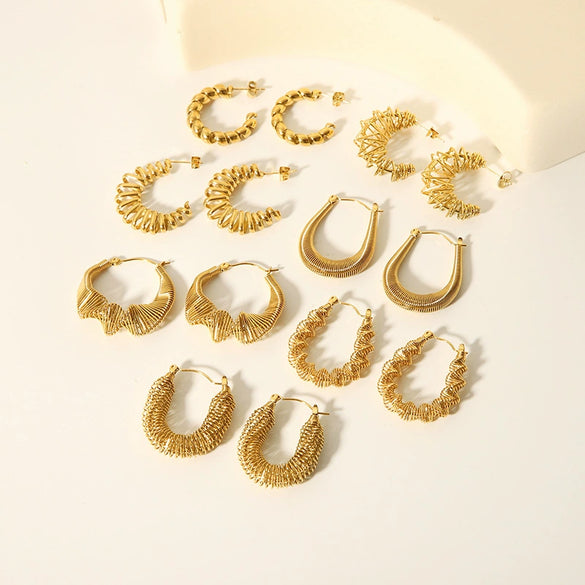 Wholesale Exaggerated Stainless Steel Earrings With Geometric Design 18K Gold Plated By Vacuum Real Gold Electroplating In Pvd Furnace For Women