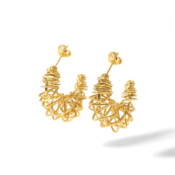 Wholesale Exaggerated Stainless Steel Earrings With Geometric Design 18K Gold Plated By Vacuum Real Gold Electroplating In Pvd Furnace For Women