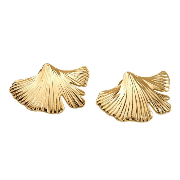 Wholesale Exaggerated Style Stamped Stainless Steel Leaf Floral Stud Earrings For Women