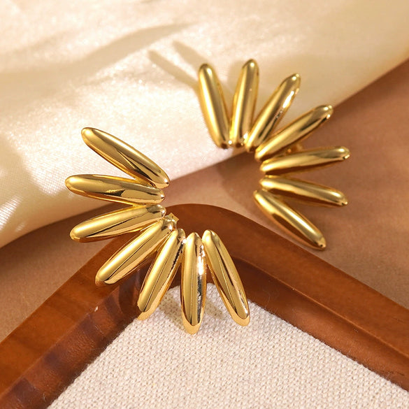 Wholesale Exaggerated Stylish Cut Out Geometric Hollow Fanshaped Stainless Steel Water Plated Earrings For Women