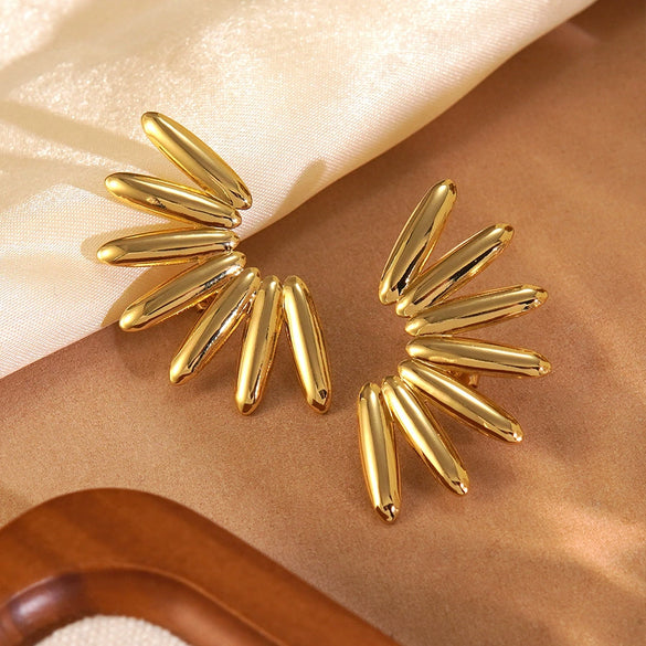 Wholesale Exaggerated Stylish Cut Out Geometric Hollow Fanshaped Stainless Steel Water Plated Earrings For Women