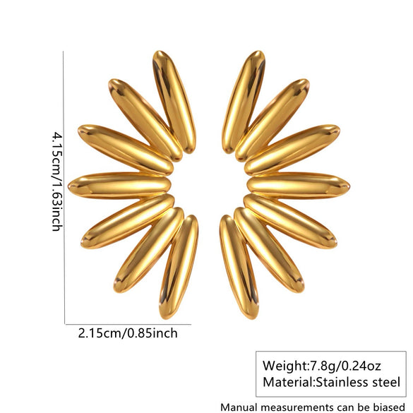 Wholesale Exaggerated Stylish Cut Out Geometric Hollow Fanshaped Stainless Steel Water Plated Earrings For Women