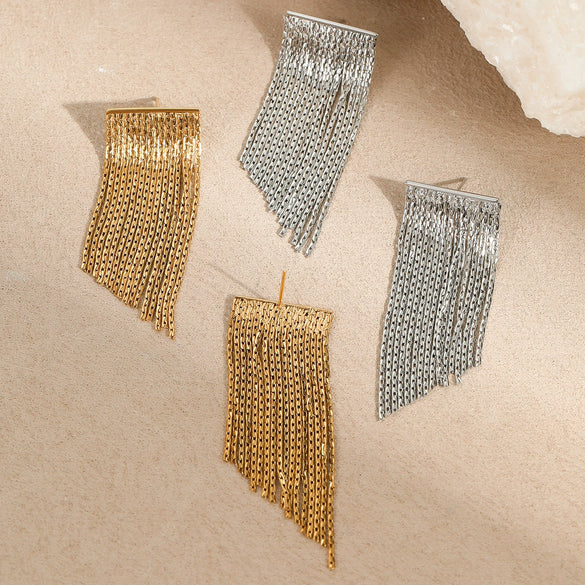 Wholesale Exaggerated Tassel Chain Earrings Stainless Steel Geometric Fashion Ol Style With Electroplating For Women