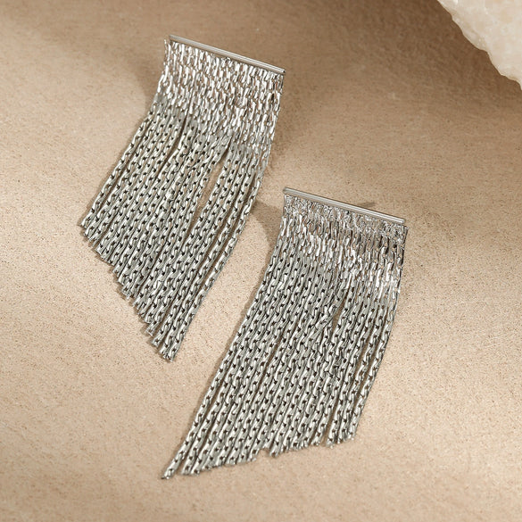 Wholesale Exaggerated Tassel Chain Earrings Stainless Steel Geometric Fashion Ol Style With Electroplating For Women