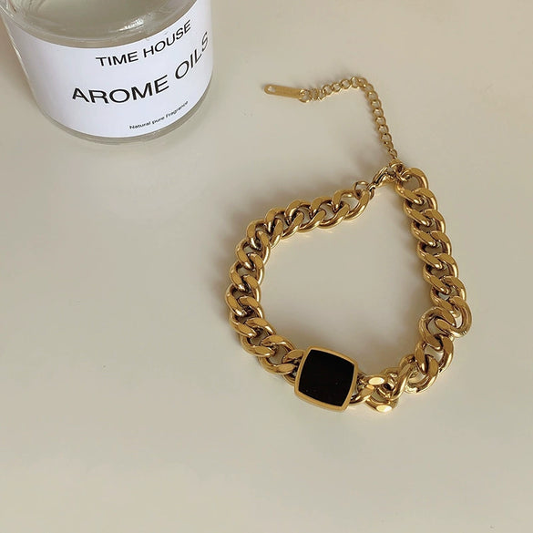 Wholesale Exaggerated Titanium Steel Thick Cuban Chain Necklace For Women Square Shape Electroplated All Match Non Fading