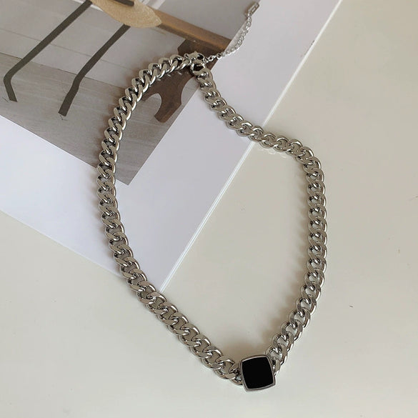 Wholesale Exaggerated Titanium Steel Thick Cuban Chain Necklace For Women Square Shape Electroplated All Match Non Fading