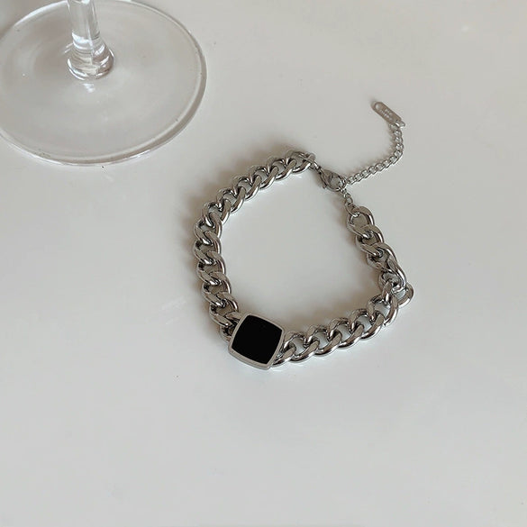 Wholesale Exaggerated Titanium Steel Thick Cuban Chain Necklace For Women Square Shape Electroplated All Match Non Fading