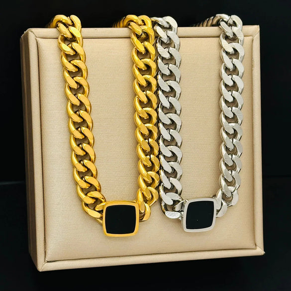 Wholesale Exaggerated Titanium Steel Thick Cuban Chain Necklace For Women Square Shape Electroplated All Match Non Fading