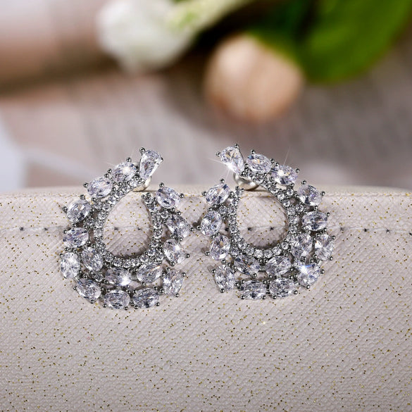 Wholesale Exaggerated Wreath Zircon Earrings Copper Flower Style For Ladies