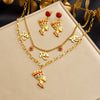 Wholesale Exotic Vintage Gold Plated Stainless Steel Cross Chain Portrait Pendant Jewelry Set With Eye Shaped Earrings For Women
