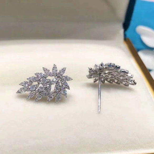 Wholesale Exquisite Copper Geometric Maple Leaf Shaped Stud Earrings With Flower Pattern For Women