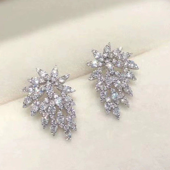 Wholesale Exquisite Copper Geometric Maple Leaf Shaped Stud Earrings With Flower Pattern For Women