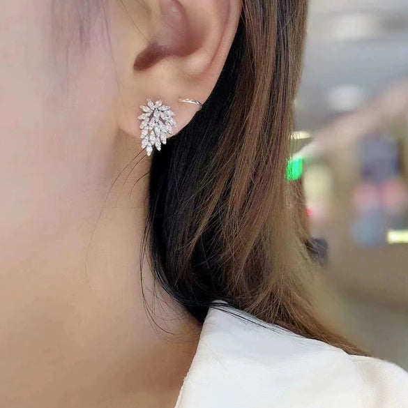 Wholesale Exquisite Copper Geometric Maple Leaf Shaped Stud Earrings With Flower Pattern For Women