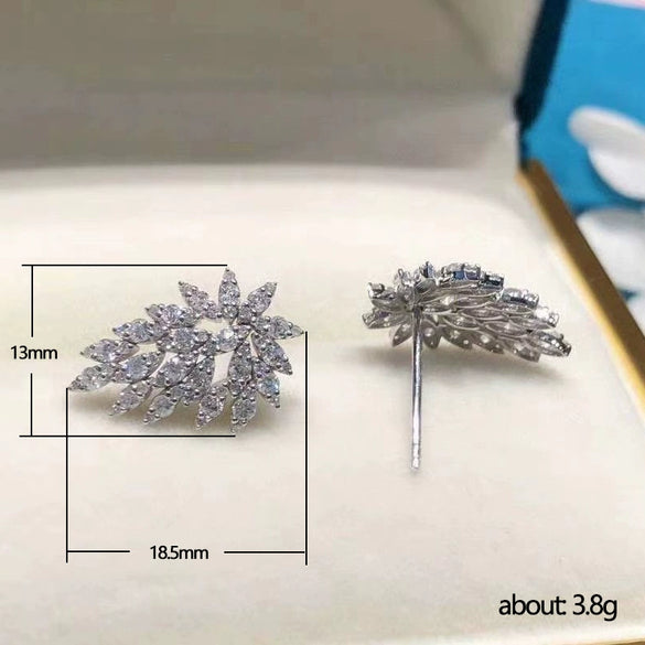 Wholesale Exquisite Copper Geometric Maple Leaf Shaped Stud Earrings With Flower Pattern For Women