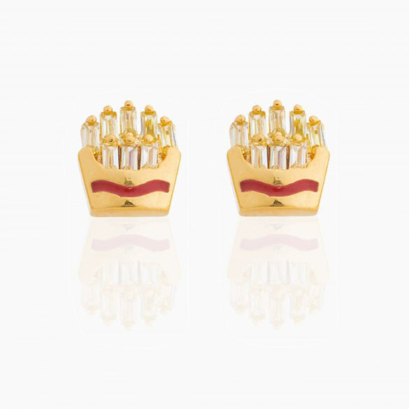 Wholesale Exquisite Earrings Fruit Burger Series Brass Inlaid Zircon Real Gold Plated Geometric Style For Women
