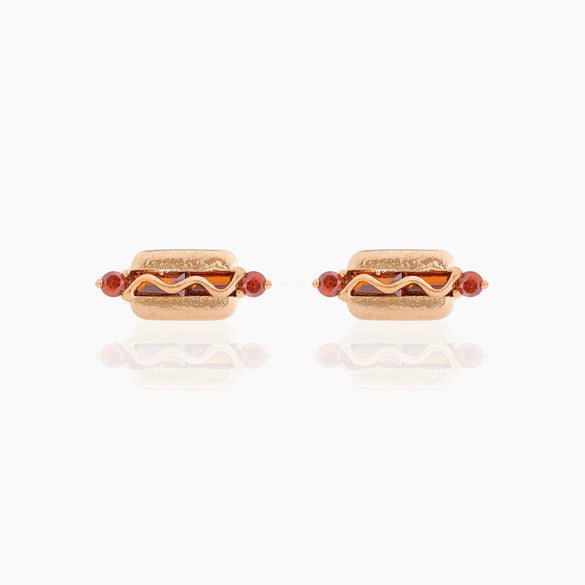 Wholesale Exquisite Earrings Fruit Burger Series Brass Inlaid Zircon Real Gold Plated Geometric Style For Women