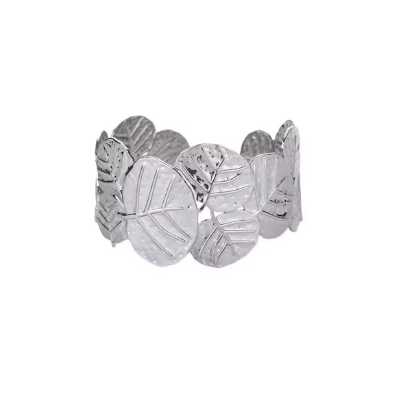 Wholesale Exquisite Exaggerate Style Irregular Leaf Ocean Wide Open Bracelet Stainless Steel Jewelry With Electroplating