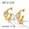 Wholesale Exquisite Stainless Steel Women's Earrings With French Retro Court Style Concave And Convex Inlaid White Shellfish C Shaped 18K Vacuum Plated In Furnace Geometric Pattern