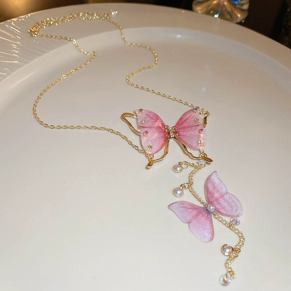Wholesale Fabric Flower Pearl Diamond Women's Necklace With Sweet Design And Electroplating