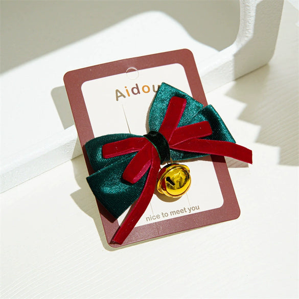Wholesale Fabric Handmade Christmas Hair Accessories With Bell Bow Ribbon Elk Christmas Tree Elements Duckbill Clip For Women