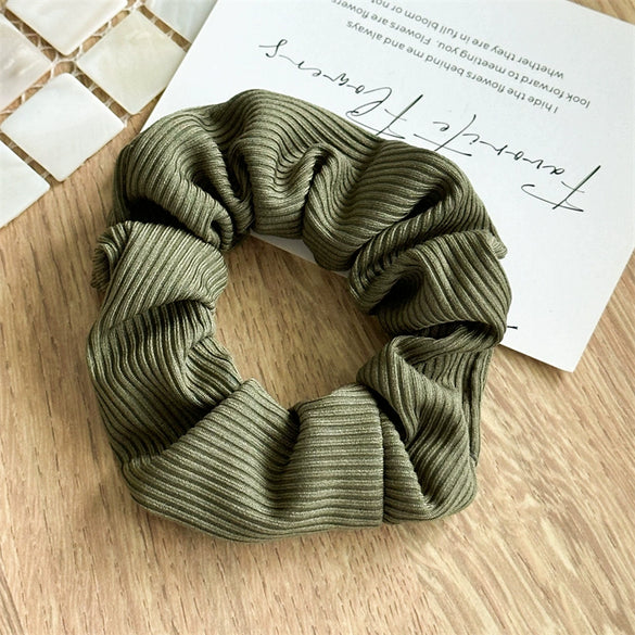 Wholesale Fabric Handmade Morandi Color Striped Women's Hair Ring High Elasticity Simple Fashion Ponytail Stretch Large Intestine Style