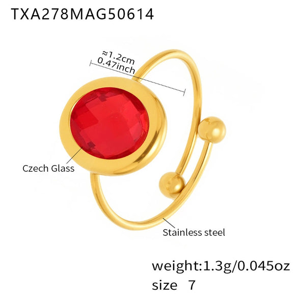 Wholesale Faceted Fiberglass Bead Opening Design Geometric Stainless Steel 18K Gold Electroplated Luxury Fashion Women's Ring