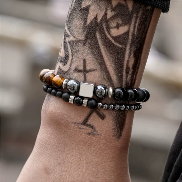 Wholesale Faceted Tiger Eye Stone And Imitation Pearl Handmade Unisex Bracelets