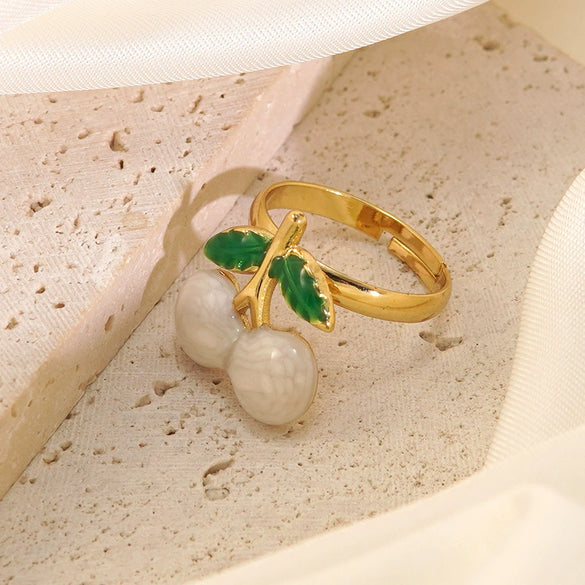 Wholesale Fairy Style Fruit Shaped Oil Dripping Stainless Steel Ring For Women