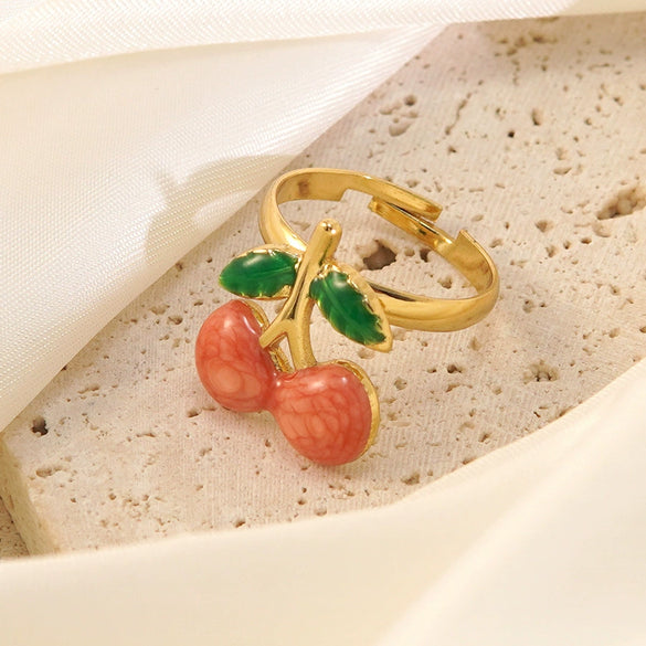 Wholesale Fairy Style Fruit Shaped Oil Dripping Stainless Steel Ring For Women