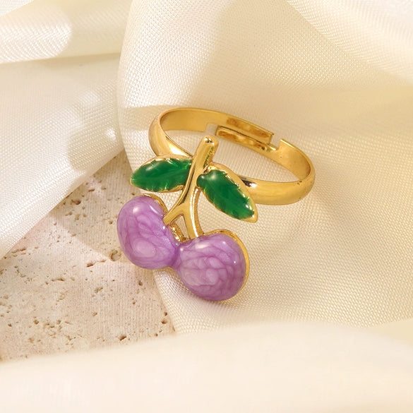 Wholesale Fairy Style Fruit Shaped Oil Dripping Stainless Steel Ring For Women
