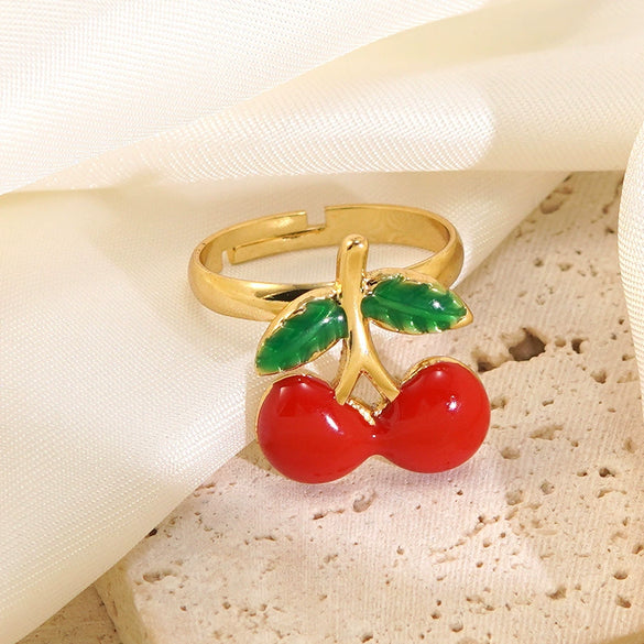 Wholesale Fairy Style Fruit Shaped Oil Dripping Stainless Steel Ring For Women
