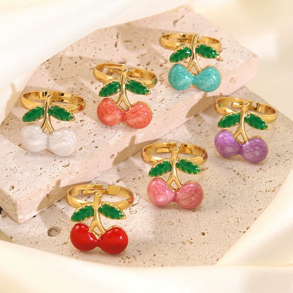 Wholesale Fairy Style Fruit Shaped Oil Dripping Stainless Steel Ring For Women