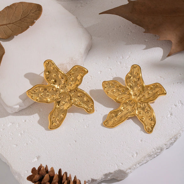 Wholesale Fairy Style Golden Flower Stainless Steel Earrings For Women With Pvd Furnace Vacuum Real Gold Plating