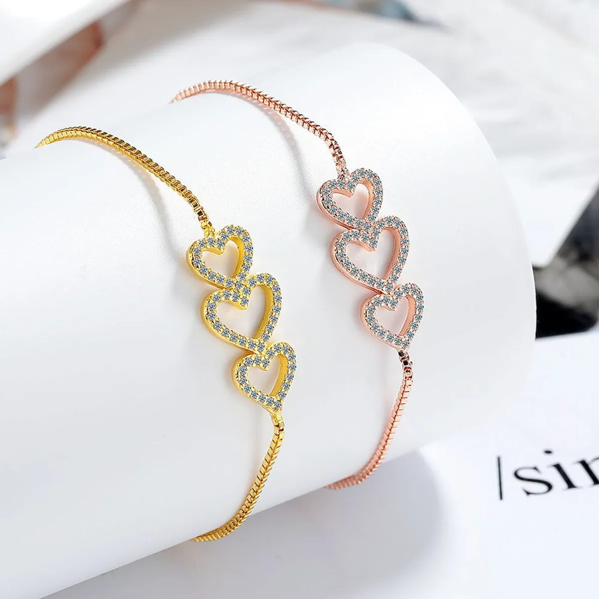 Wholesale Fairy Style Lady Heart Shape Copper Plating Inlay Zircon Bracelets