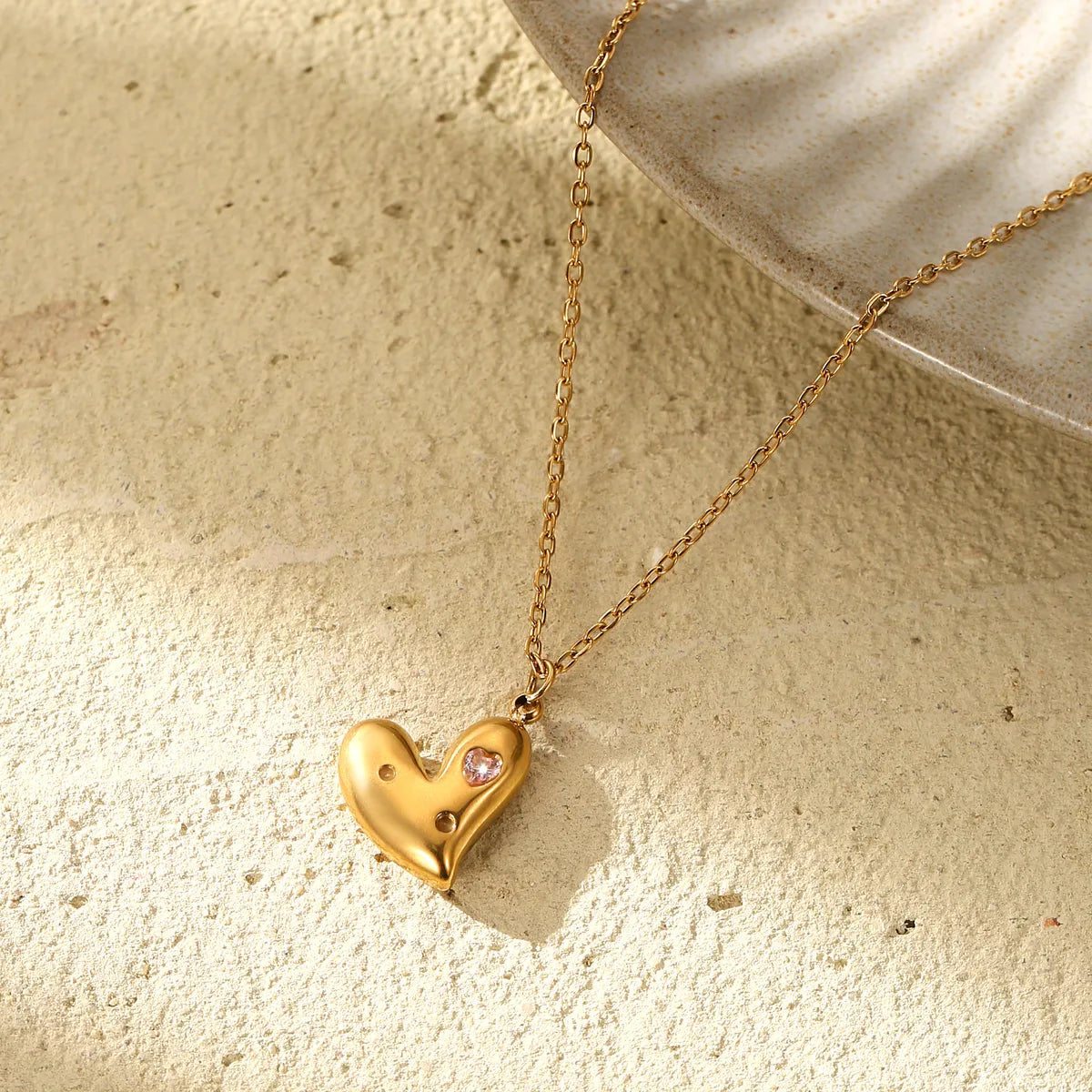 Wholesale Fairy Style Modern Style Classic Style Heart Shape Bow Knot Titanium Steel Copper Inlay 14K Gold Plated Zircon Pendant Necklace