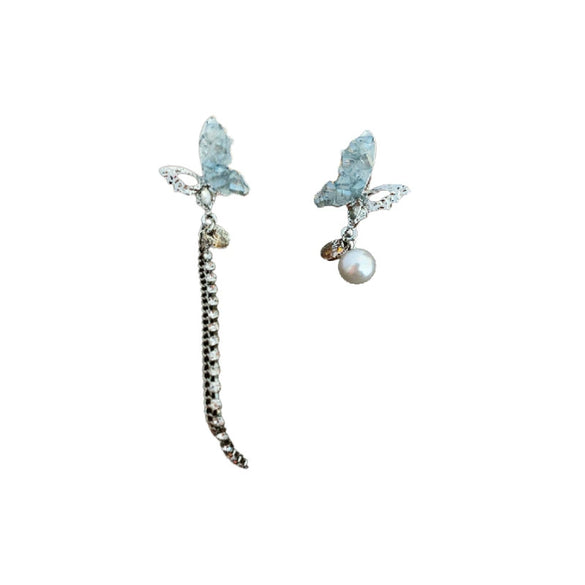 Wholesale Fake Pearl And Diamond Inlaid Butterfly Tassel Earrings For Women Sophisticated Animal Style