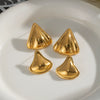 Wholesale Fanshaped Geometric Stainless Steel Earrings For Girls With Pvd Vacuum Real Gold Plating
