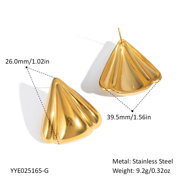 Wholesale Fanshaped Geometric Stainless Steel Earrings For Girls With Pvd Vacuum Real Gold Plating