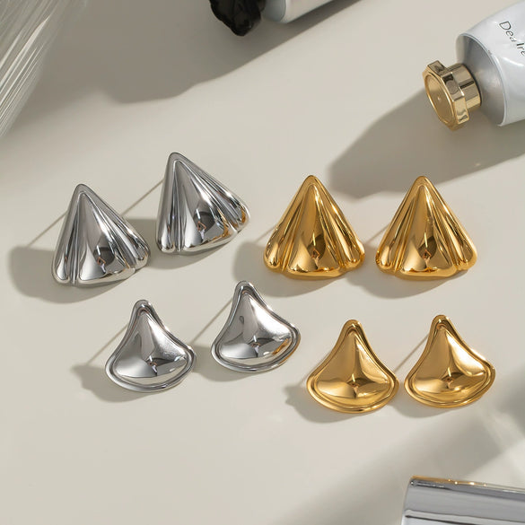 Wholesale Fanshaped Geometric Stainless Steel Earrings For Girls With Pvd Vacuum Real Gold Plating