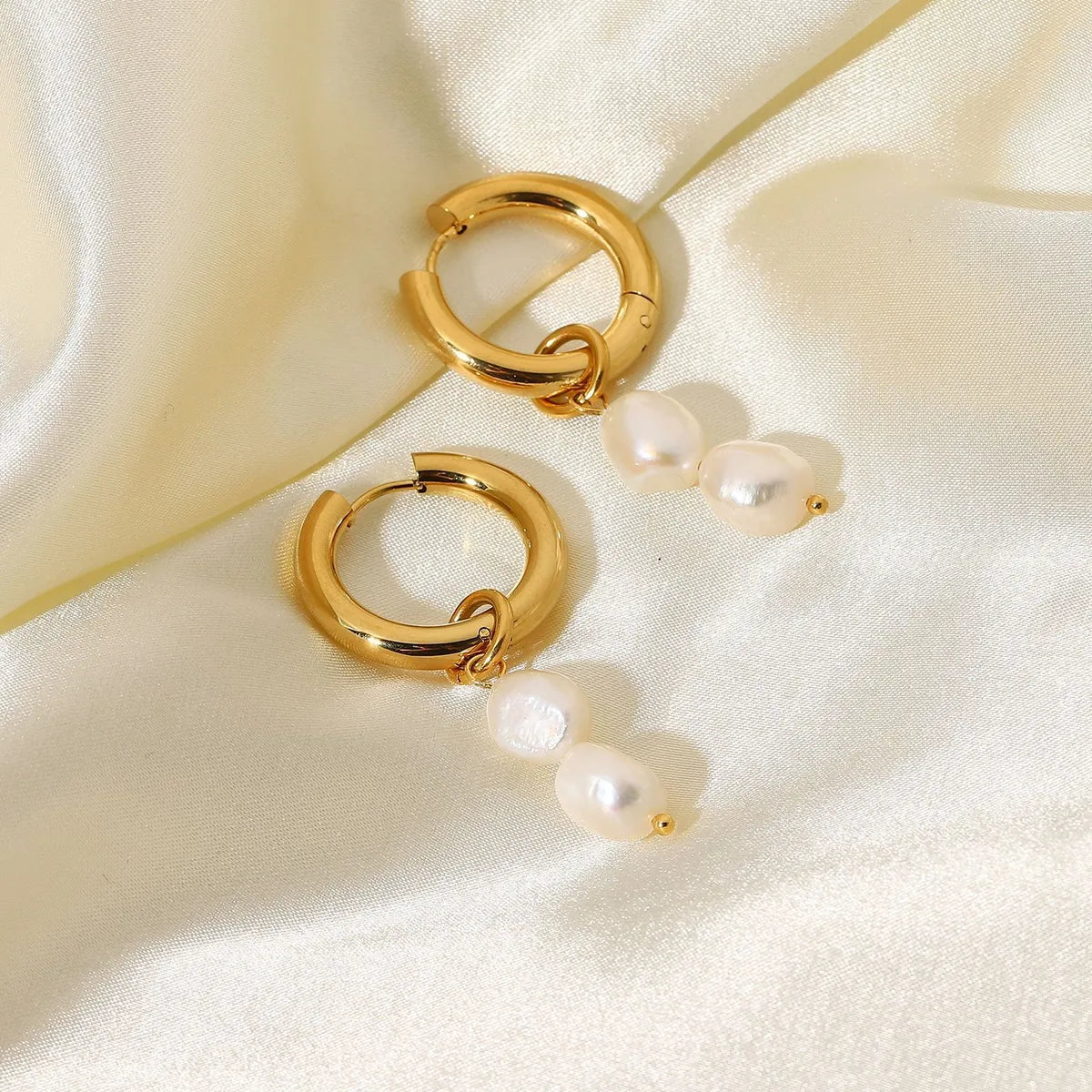 Wholesale Fashion 18k Gold-plated Double Freshwater Pearl Pendant Earrings Gooddiy