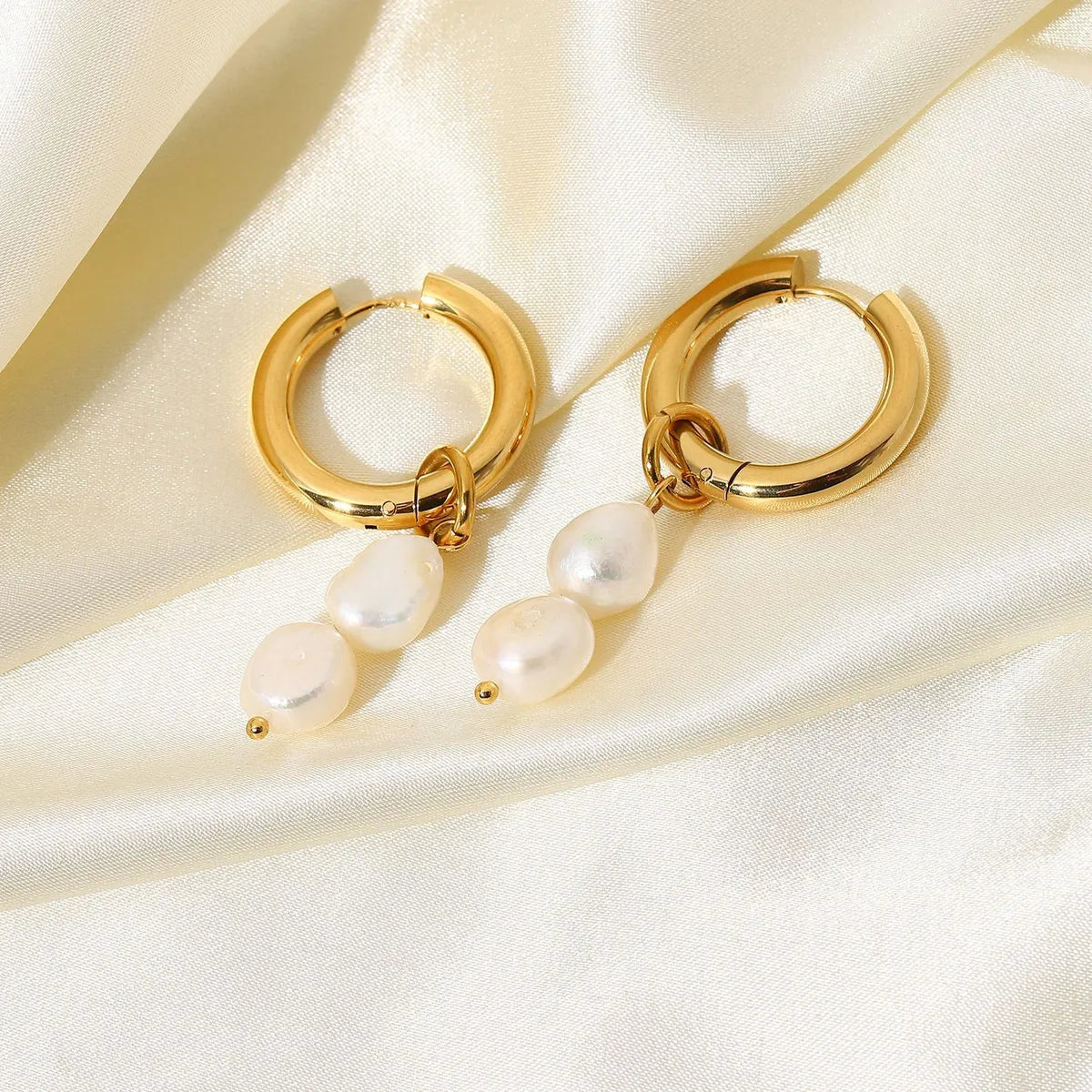 Wholesale Fashion 18k Gold-plated Double Freshwater Pearl Pendant Earrings Gooddiy