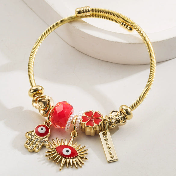 Wholesale Fashion Allmatch Adjustable Unisex Devil's Eye Pendant Beaded Bracelet Made Of Alloy Stainless Steel With Diamond Design