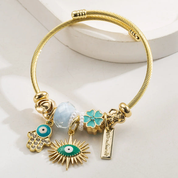 Wholesale Fashion Allmatch Adjustable Unisex Devil's Eye Pendant Beaded Bracelet Made Of Alloy Stainless Steel With Diamond Design